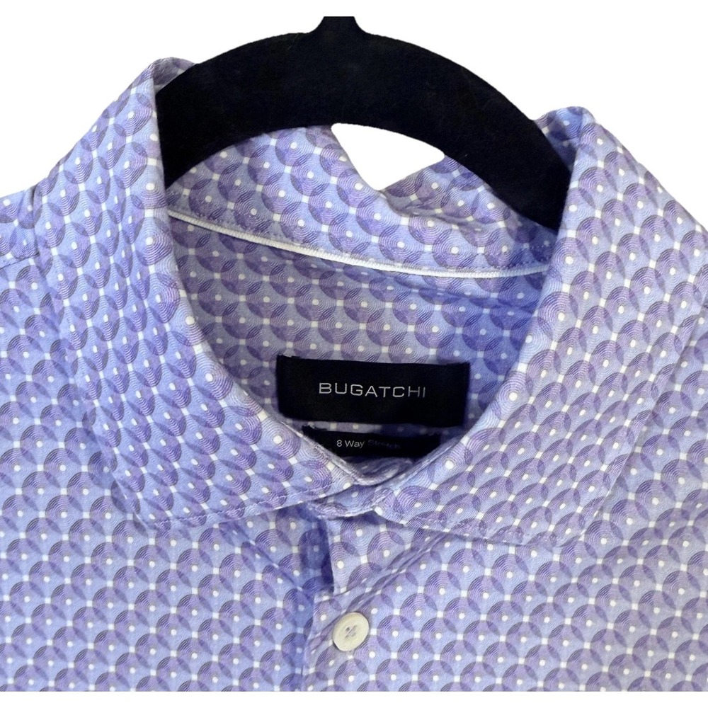 Bugatchi Shirt Mens Medium Lavender Geometric Long Sleeve 8 Way Stretch